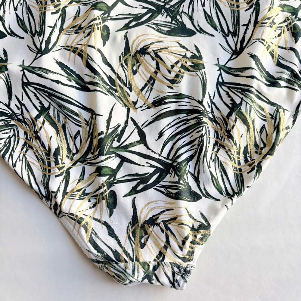 Niptuck Swimsuit One Piece Green Gold Tropical Leaf Padded Ruched Lined Size 10 - Picture 15 of 16